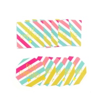 Autocolantes com a mensagem Happy Birthday em riscas multicoloridas - 12 unidades