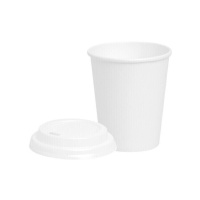 Copos de cartão branco de 200 ml com tampa com orifício - 25 unid.