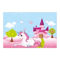 Toalha de mesa de plástico Unicórnio e castelo de 1,20 x 1,80 m