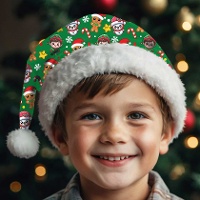 Gorro de Papai Noel com estampa infantil verde