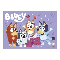 Folha comestível de Bluey e Bingo roxa - 14,8 x 21 cm