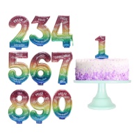 Vela luminosa multicolorida com número Happy Birthday 6,5 cm - 1 peça