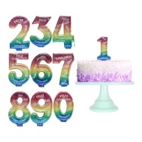 Vela multicolorida brilhante de 6,5 cm com número de Feliz Aniversário - 1 peça
