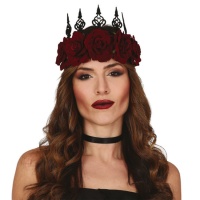 Tiara preta de rainha com rosas grenás