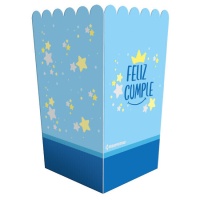 Caixa de pipocas Happy Birthday azul - 3 unidades