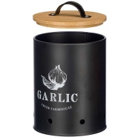 Pote para alhos preto com tampa de bambu