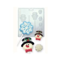 Molde de chupa-chupa de flocos e boneco de neve para chocolate - PME - 7 cavidades