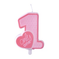 Vela número 1 Only One cor-de-rosa - 8 cm