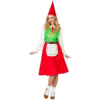 Fato de gnomo vermelho e verde para mulher