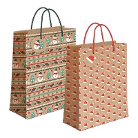 Saco para presente de 32 x 26 x 10 cm kraft com figuras natalinas - 1 unidade