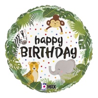 Balão Happy Birthday Happy Jungle 46 cm - Grabo