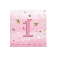 Primeiro ano guardanapos cor-de-rosa 12,5 x 12,5 cm - 16 pcs.