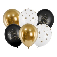 Feliz Ano Novo Balões de Látex 30 cm - PartyDeco - 6 pcs.