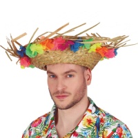 Chapéu de palha havaiano com flores