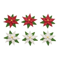 Figuras de açucar de flores vermelhas e brancas - Decora - 6 unidades
