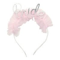 Tiara de noiva com tule rosa