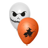 Balões de látex esqueleto e bruxa Halloween 23 cm - 6 peças