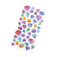 Autocolantes 3D multicoloridos em forma de diamante em tons pastel - 1 folha