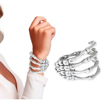 Bracelete de mão de esqueleto prateado