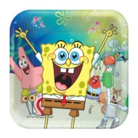 Pratos quadrados de Bob Esponja de 23 cm - 8 unidades