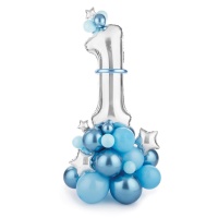 Bouquet de balões Número 1 azul - PartyDeco - 50 peças