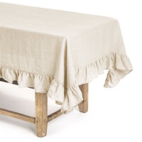 Toalha de mesa 1,45 x 1,45 m em tecido natural com folhos