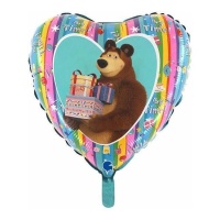 Balão coração de Masha e o urso arco-íris de 36 x 36 cm - Grabo