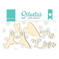 Chipboard My Love com mãos e corações - Artis decor - 5 pcs.