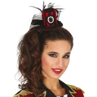 Diadema de mini chapéu vermelho e preto