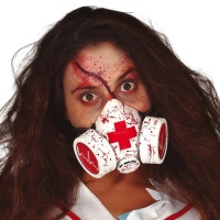 Máscara antigás ensanguentada de enfermeira