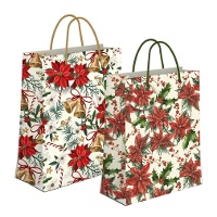 Saco de presente de 32 x 26 x 10 cm com desenho de flor de Natal - 1 unidade