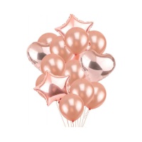 Conjunto de balões de várias formas em ouro rosa - Monkey Business - 14 pcs.