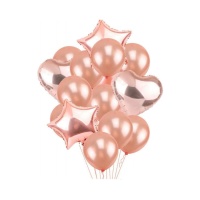 Bouquet de balões rosa dourado - Monkey Business - 14 peças