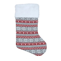 Meia de Natal tricotada com rebordo 45 cm