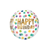 Balão branco orbz Happy Birthday de 38 x 40 cm - Anagram