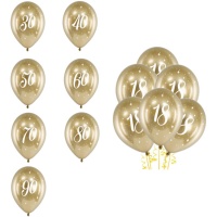 Balões de látex Happy Birthday Golden de 30 cm - PartyDeco - 6 unidades