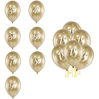 Happy Birthday Balões de látex dourados 30 cm - PartyDeco - 6 pcs.