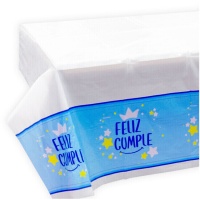 Toalha de mesa Happy Birthday azul - 1,32 x 2,20 m