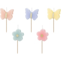 Velas borboleta coloridas 3,5 cm - 5 unidades