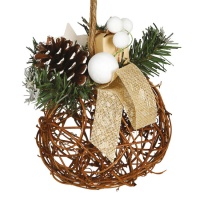 Pendente de bola de vime com decoração natalícia de 16 cm