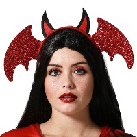 Tiara de demônio com chifres e asas vermelhas