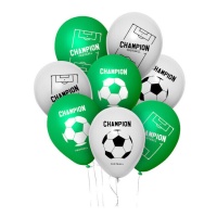 Balões de futebol verde e branco em látex Campeão - Eurofiestas - 8 unidades