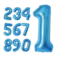 Balão numérico azul metálico 1 m
