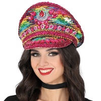 Boné policial rosa com pedrarias e lantejoulas