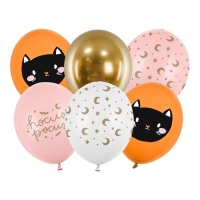 Balões de látex de Halloween de Hocus pocus com gato de 30 cm - PartyDeco - 6 unidades