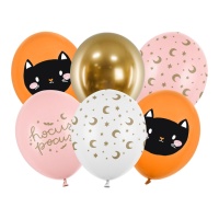 Balões de látex Hocus pocus Halloween com gato 30 cm - PartyDeco - 6 unidades