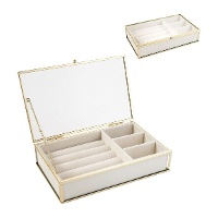 Caixa de joias de cristal com borda dourada e divisões, 20 x 13 x 4,5 cm