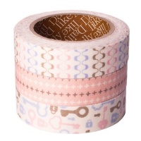 Fitas adesivas de algodão cor-de-rosa e azul 3 m - 3 unidades