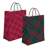Saco de presente de 32 x 26 x 10 cm em tartan natalício - 1 unidade