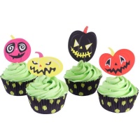 Cápsulas e palitos para cupcakes de Halloween - 24 unidades